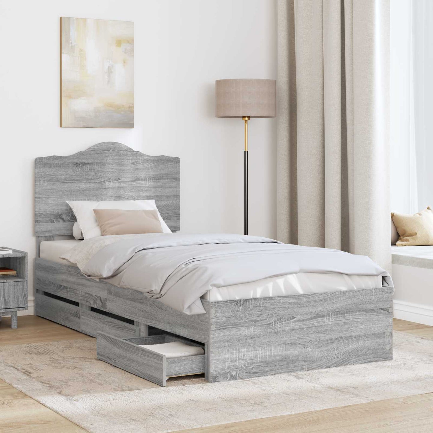 vidaXL Bed Frame with Drawer Grey Sonoma 100 x 200 cm Engineer Wood
