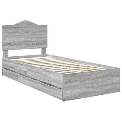 vidaXL Bed Frame with Drawer Grey Sonoma 100 x 200 cm Engineer Wood