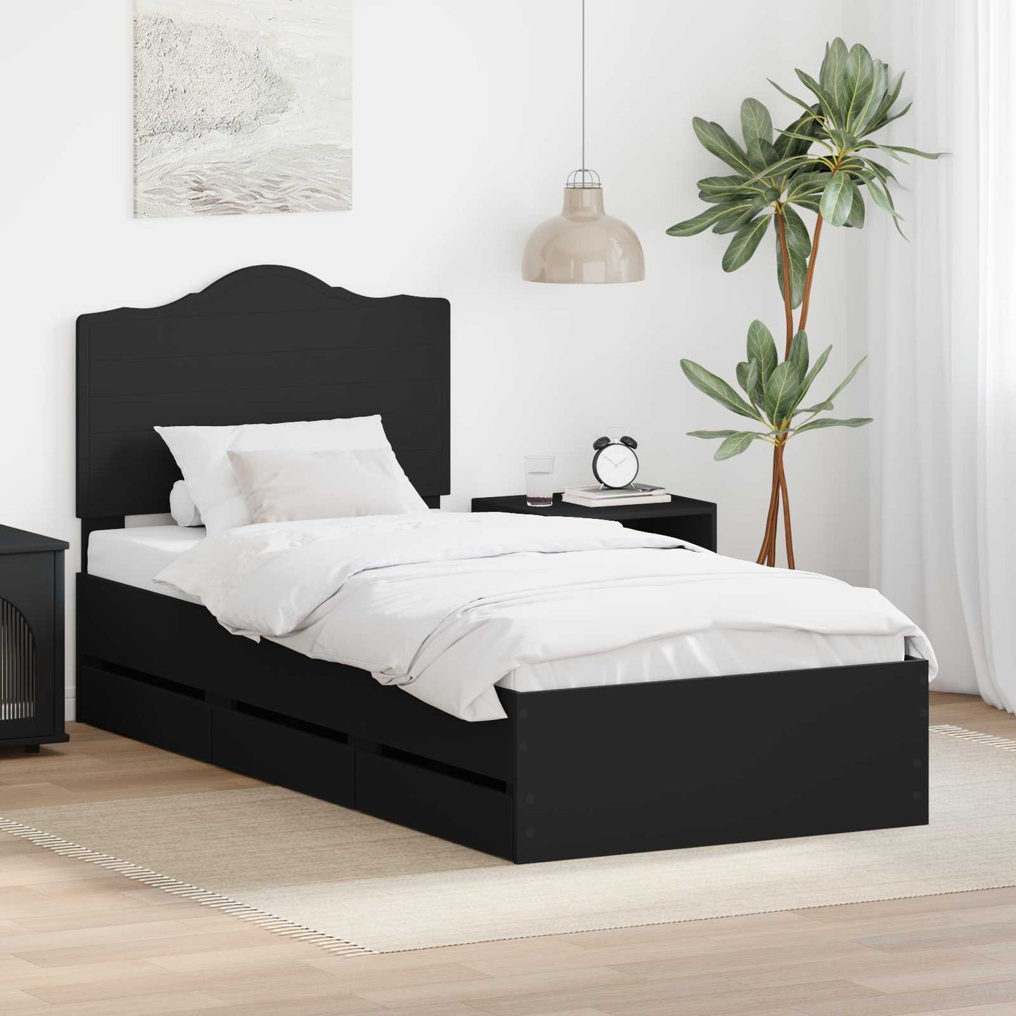 vidaXL Bed Frame with Drawer Black 90 x 200 cm Engineer Wood