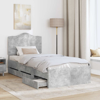 vidaXL Bed Frame with Drawer Concrete Grey 90 x 200 cm Engineer Wood
