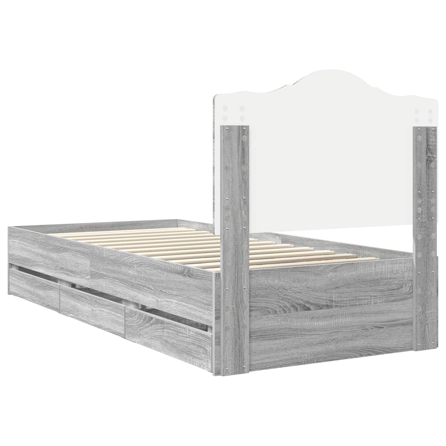 vidaXL Bed Frame with Drawer Grey Sonoma 90 x 200 cm Engineer Wood