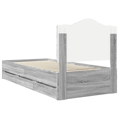 vidaXL Bed Frame with Drawer Grey Sonoma 90 x 200 cm Engineer Wood