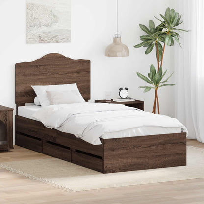 vidaXL Bed Frame with Drawer Brown Oak 90 x 200 cm Engineer Wood
