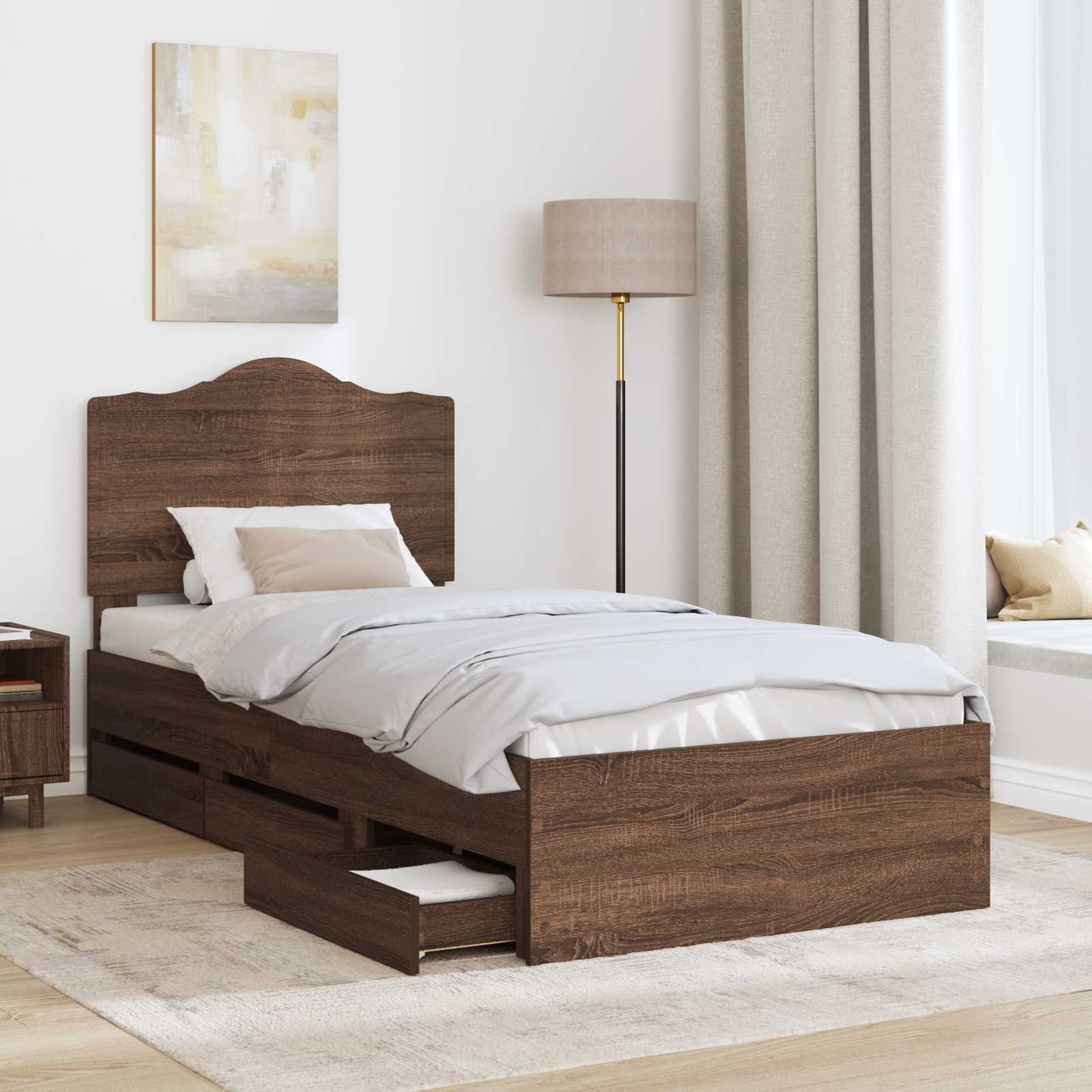 vidaXL Bed Frame with Drawer Brown Oak 90 x 200 cm Engineer Wood
