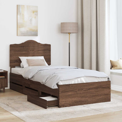 vidaXL Bed Frame with Drawer Brown Oak 90 x 200 cm Engineer Wood