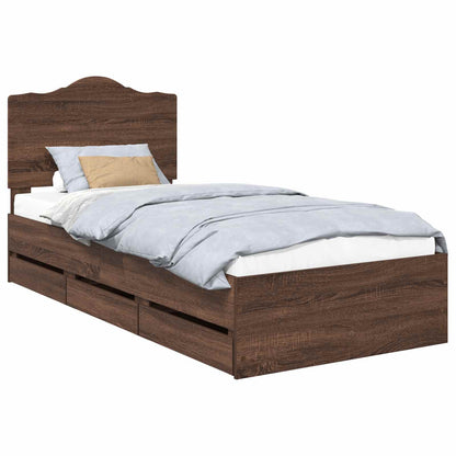 vidaXL Bed Frame with Drawer Brown Oak 90 x 200 cm Engineer Wood