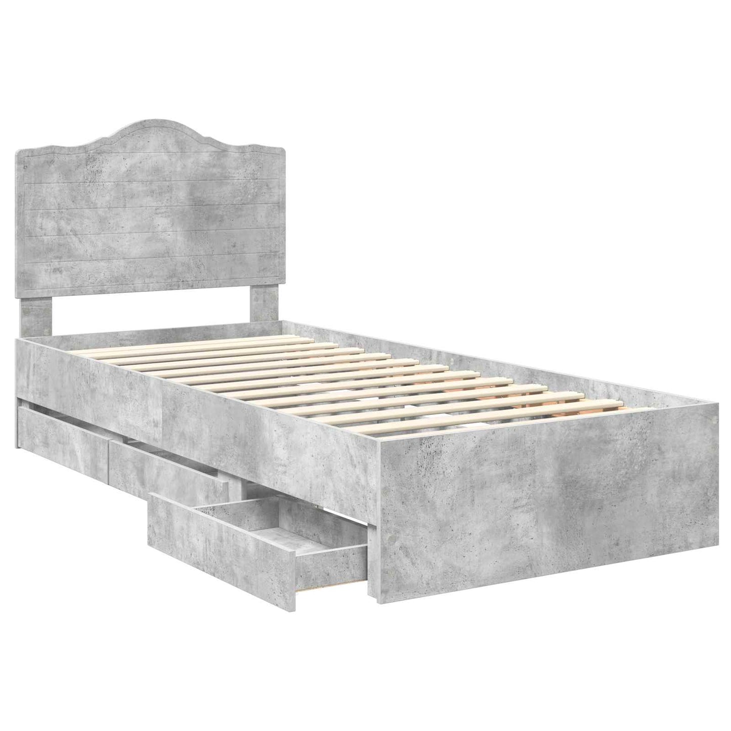 vidaXL Bed Frame with Drawer Concrete Grey 90 x 190 cm Engineer Wood