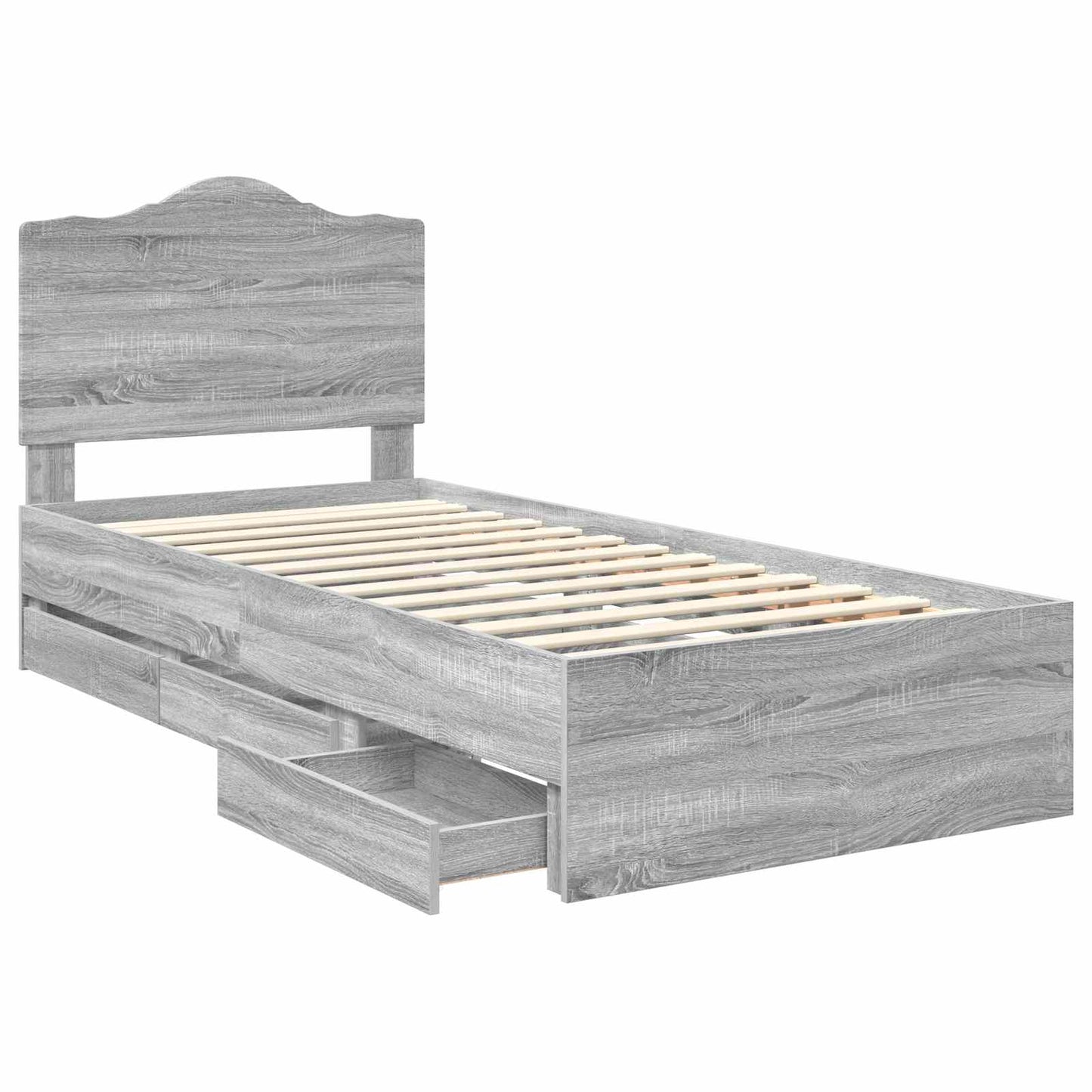 vidaXL Bed Frame with Drawer Grey Sonoma 90 x 190 cm Engineer Wood