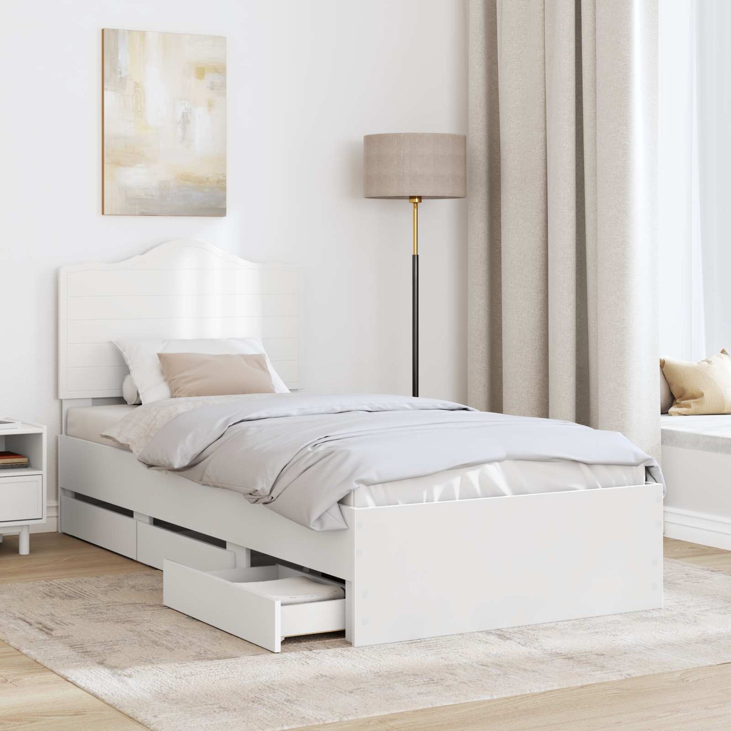 vidaXL Bed Frame with Drawer White 75 x 190 cm Engineer Wood