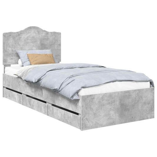 vidaXL Bed Frame with Drawer Concrete Grey 75 x 190 cm Engineer Wood