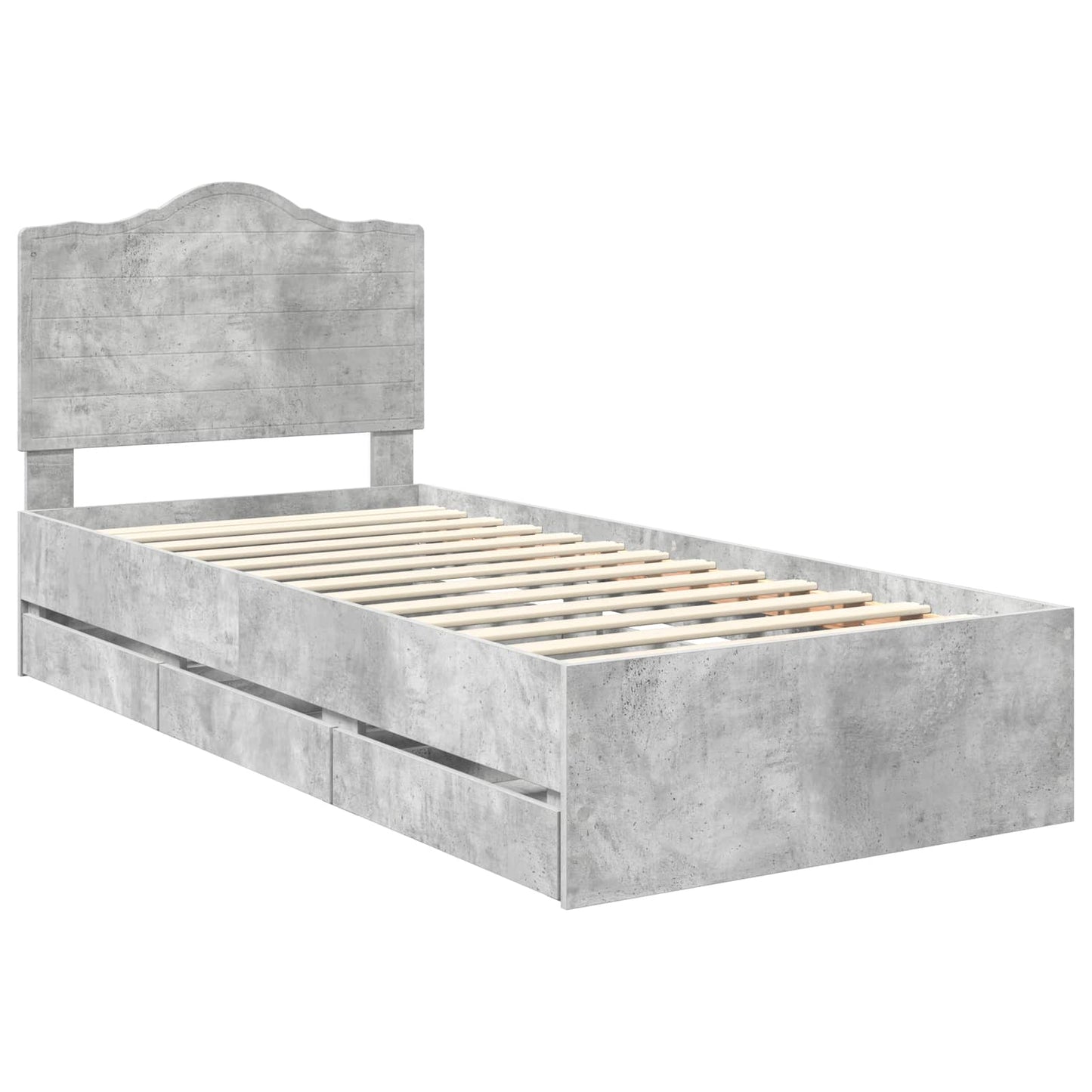 vidaXL Bed Frame with Drawer Concrete Grey 75 x 190 cm Engineer Wood