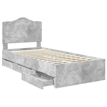 vidaXL Bed Frame with Drawer Concrete Grey 75 x 190 cm Engineer Wood