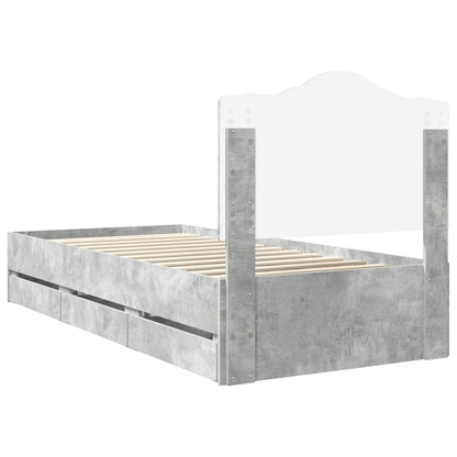 vidaXL Bed Frame with Drawer Concrete Grey 75 x 190 cm Engineer Wood