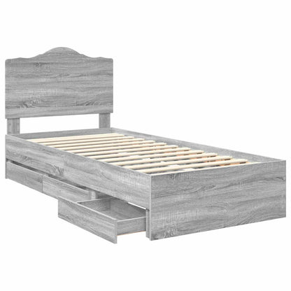vidaXL Bed Frame with Drawer Grey Sonoma 75 x 190 cm Engineer Wood