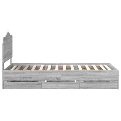 vidaXL Bed Frame with Drawer Grey Sonoma 75 x 190 cm Engineer Wood