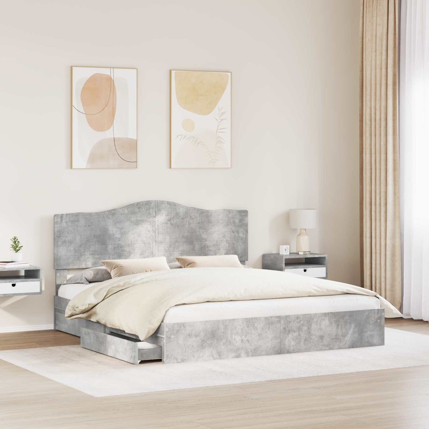 vidaXL Storage Bed Concrete Grey 200 x 200 cm Engineered Wood