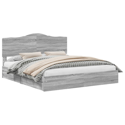 vidaXL Storage Bed Grey Sonoma 180 x 200 cm Engineered Wood