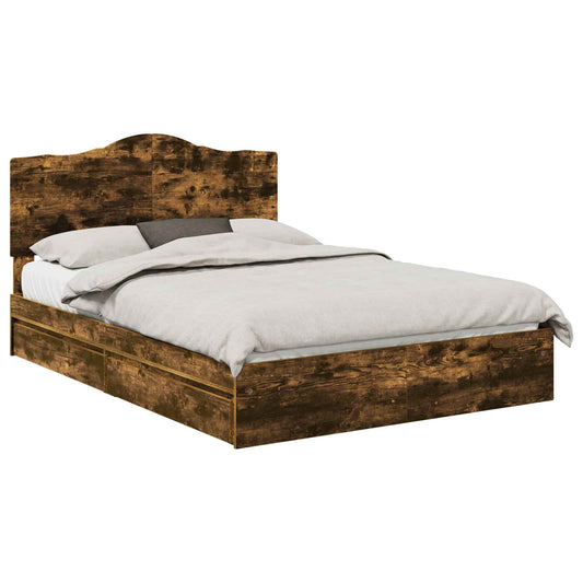 vidaXL Storage Bed with Drawer Smoked Oak 160 x 200 cm Engineered Wood