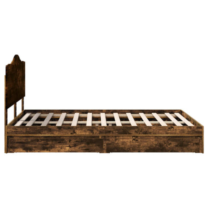 vidaXL Storage Bed with Drawer Smoked Oak 160 x 200 cm Engineered Wood