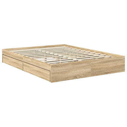 vidaXL Storage Bed with Drawer Sonoma Oak 150 x 200 cm Engineered Wood
