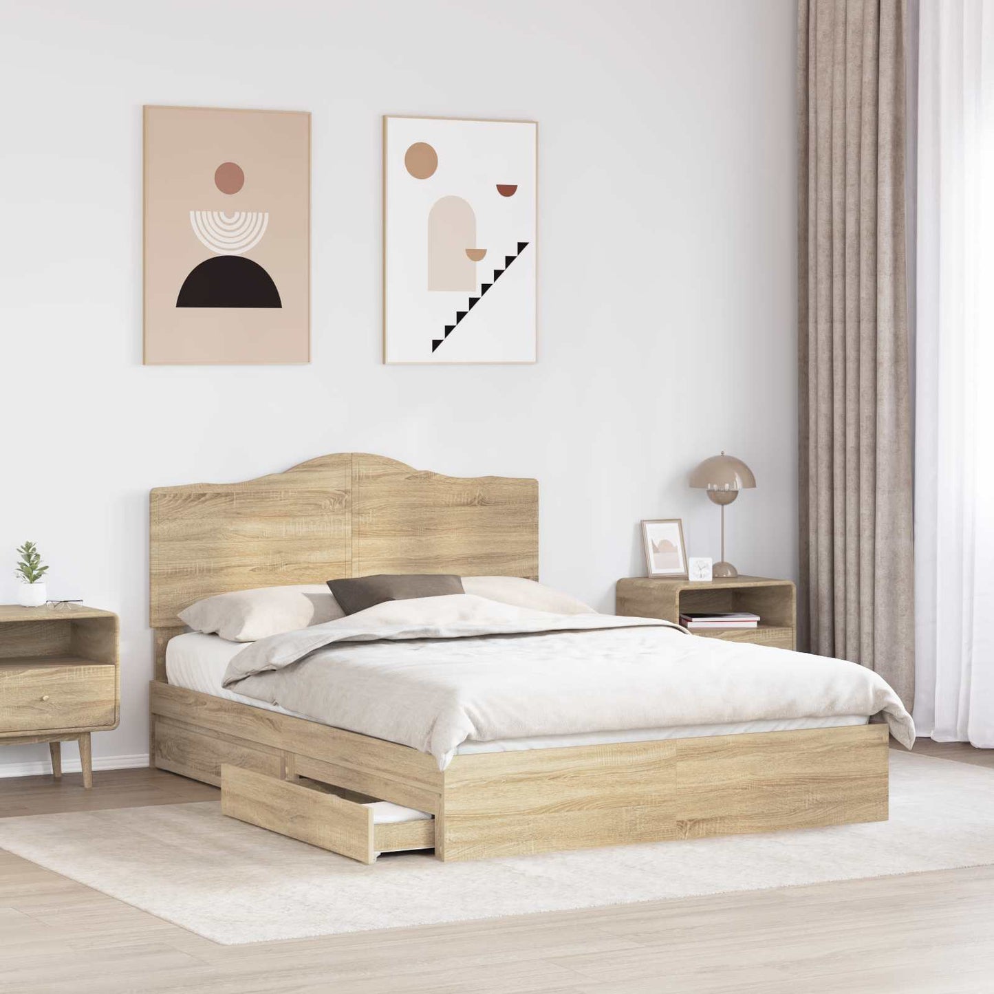 vidaXL Storage Bed with Drawer Sonoma Oak 140 x 190 cm Engineered Wood