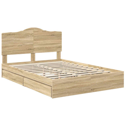 vidaXL Storage Bed with Drawer Sonoma Oak 140 x 190 cm Engineered Wood
