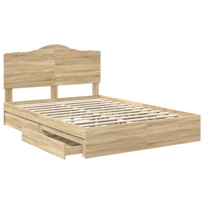 vidaXL Storage Bed with Drawer Sonoma Oak 140 x 190 cm Engineered Wood