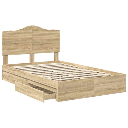 vidaXL Storage Bed with Drawer Sonoma Oak 135 x 190 cm Engineered Wood