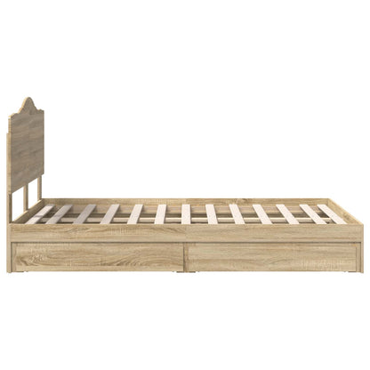 vidaXL Storage Bed with Drawer Sonoma Oak 135 x 190 cm Engineered Wood