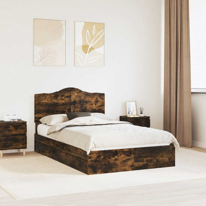 vidaXL Storage Bed with Drawer Smoked Oak 135 x 190 cm Engineered Wood