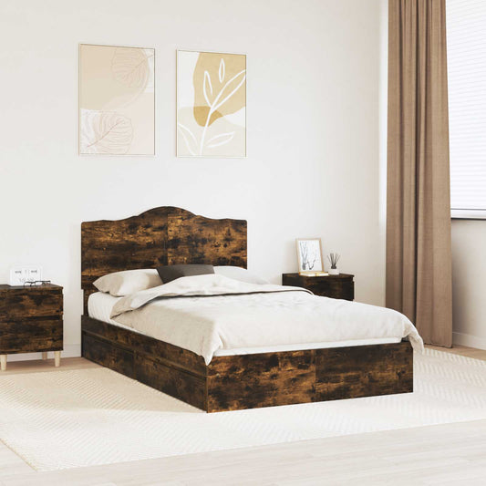 vidaXL Storage Bed with Drawer Smoked Oak 135 x 190 cm Engineered Wood