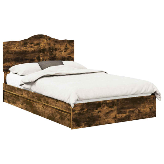 vidaXL Storage Bed with Drawer Smoked Oak 135 x 190 cm Engineered Wood