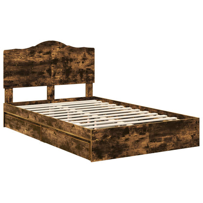 vidaXL Storage Bed with Drawer Smoked Oak 135 x 190 cm Engineered Wood