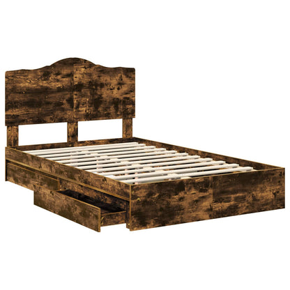 vidaXL Storage Bed with Drawer Smoked Oak 135 x 190 cm Engineered Wood