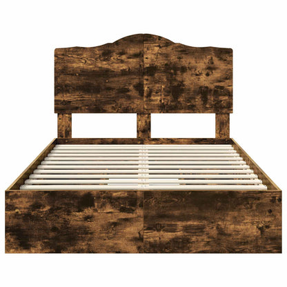 vidaXL Storage Bed with Drawer Smoked Oak 135 x 190 cm Engineered Wood