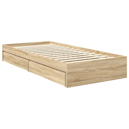 vidaXL Storage Bed with Drawer Sonoma Oak 90 x 200 cm Engineered Wood