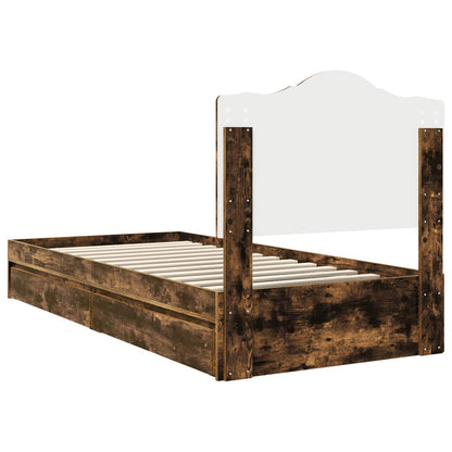 vidaXL Storage Bed with Drawer Smoked Oak 90 x 200 cm Engineered Wood