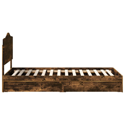 vidaXL Storage Bed with Drawer Smoked Oak 90 x 200 cm Engineered Wood