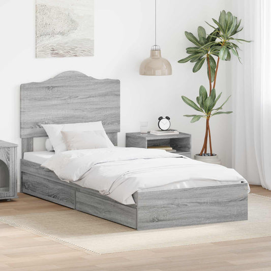 vidaXL Storage Bed with Drawer Grey Sonoma 90 x 190 cm Engineered Wood