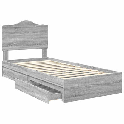vidaXL Storage Bed with Drawer Grey Sonoma 90 x 190 cm Engineered Wood