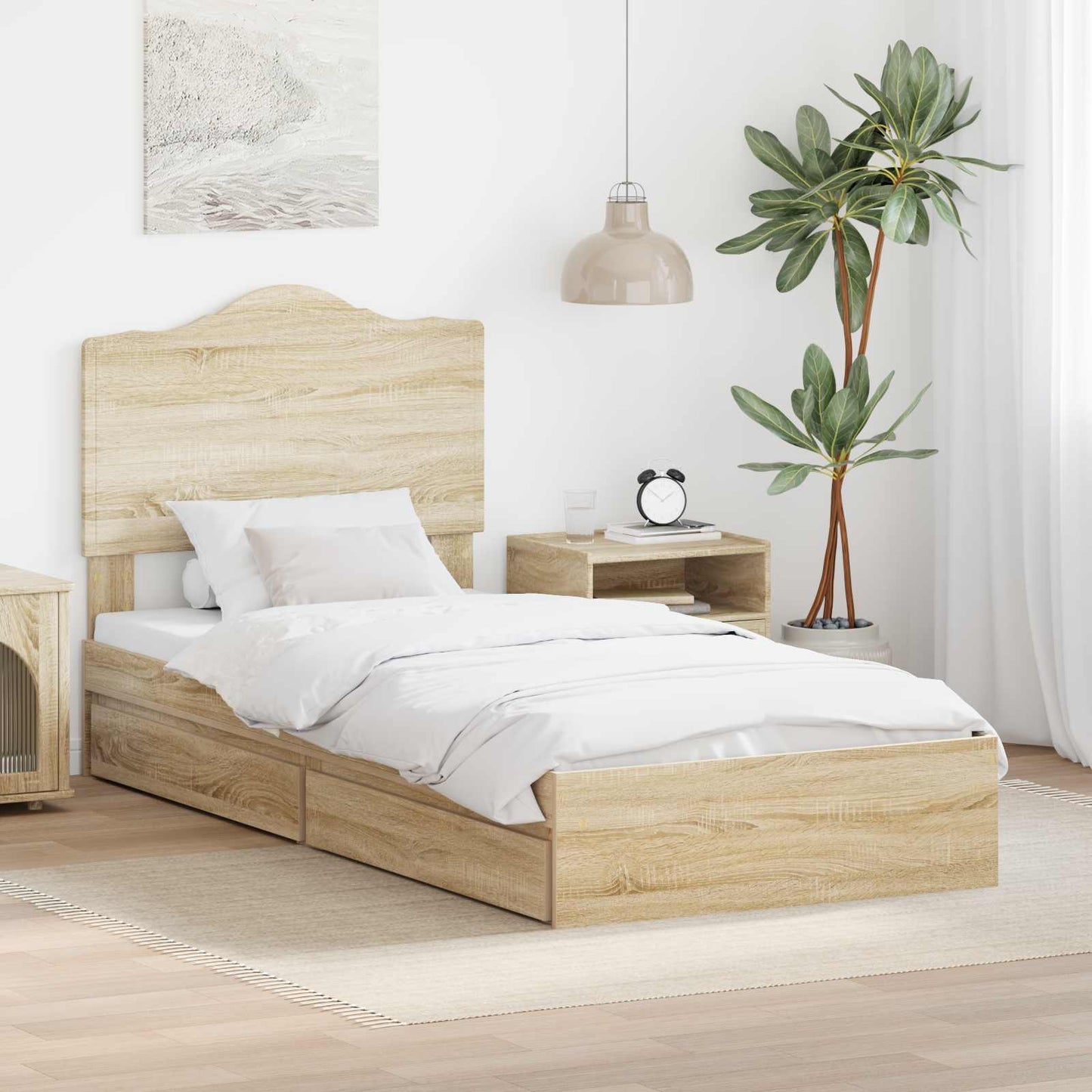 vidaXL Storage Bed with Drawer Sonoma Oak 70 x 190 cm Engineered Wood