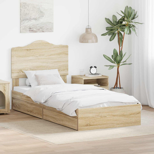 vidaXL Storage Bed with Drawer Sonoma Oak 70 x 190 cm Engineered Wood
