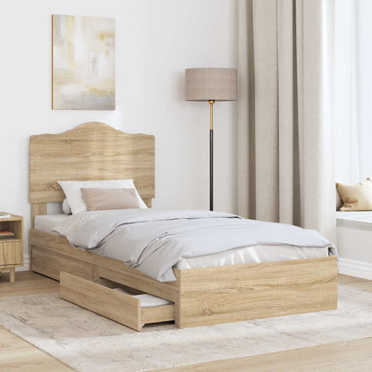 vidaXL Storage Bed with Drawer Sonoma Oak 70 x 190 cm Engineered Wood