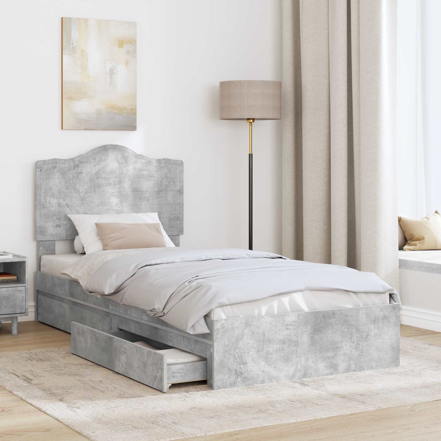 vidaXL Storage Bed Concrete Grey 70 x 190 cm Engineered Wood