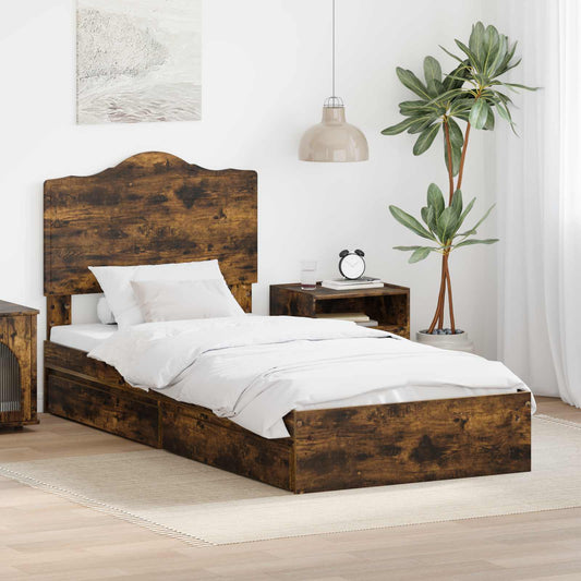 vidaXL Storage Bed with Drawer Smoked Oak 70 x 190 cm Engineered Wood
