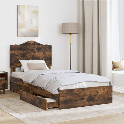 vidaXL Storage Bed with Drawer Smoked Oak 70 x 190 cm Engineered Wood