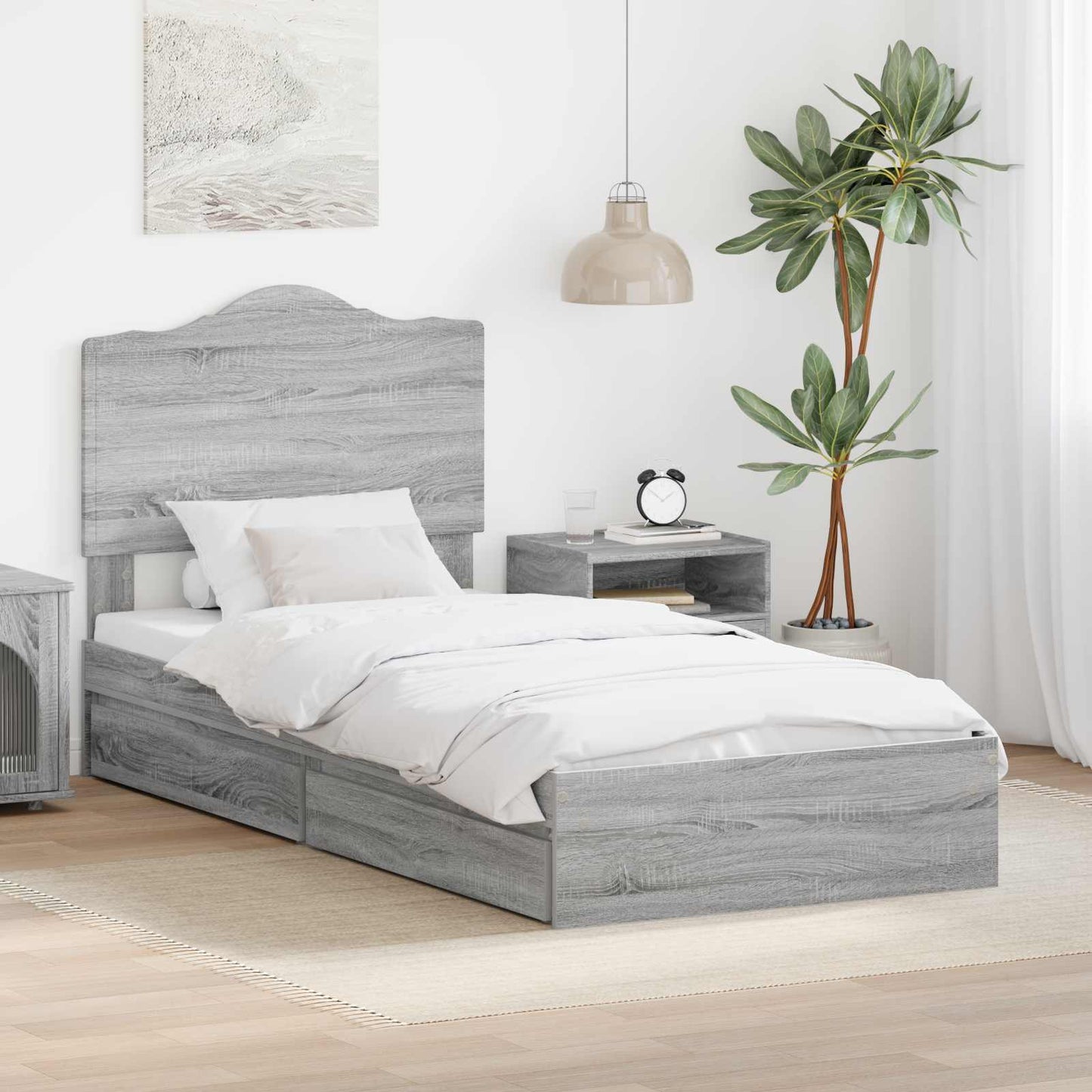vidaXL Storage Bed with Drawer Grey Sonoma 70 x 190 cm Engineered Wood