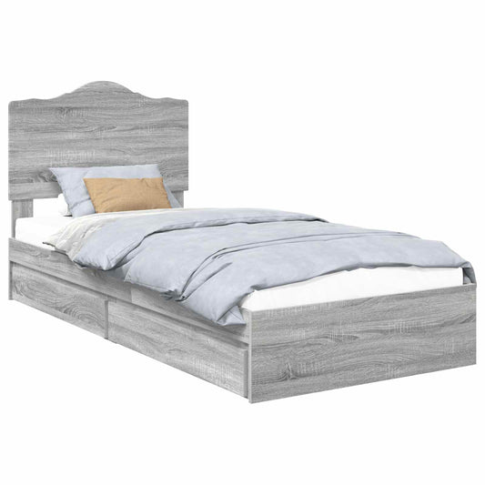 vidaXL Storage Bed with Drawer Grey Sonoma 70 x 190 cm Engineered Wood