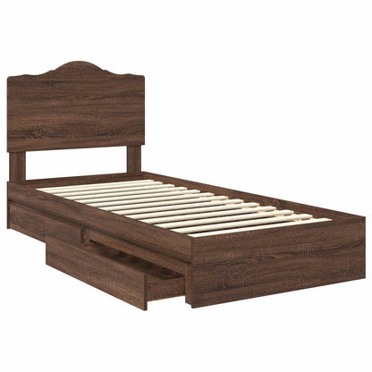 vidaXL Storage Bed with Drawer Brown Oak 70 x 190 cm Engineered Wood