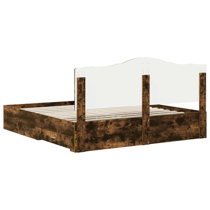 vidaXL Bed Frame with Drawer Smoked Oak 200 x 200 cm Engineered Wood